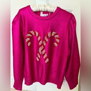 Queen of Sparkles Christmas sweater. Size Small. Metallic Pink.